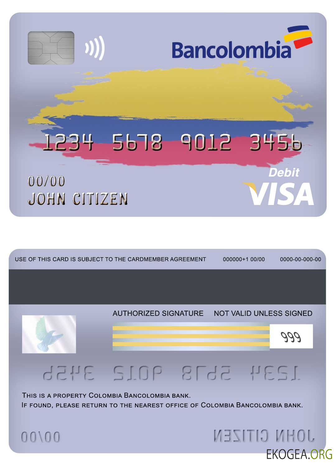 Carte de débit visa bancaire Colombie Bancolombia